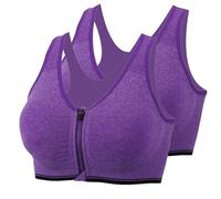 2 Packs de Soutiens-Gorge de Sport pour Femmes, Soutien-Gorge de Yoga pour l'entraînement et Le Fitness, Fermeture éclair sur Le Devant, Soutien-Gorge de Course à Pied,Purple-3XL