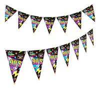2 Packs Décorations de Fête des Années 90 Bannière de Fanion de Style des Années 90's Drapeaux à Fanions Drapeau Triangulaire Guirlande de Fanions pour Fête d'Anniversaire de Retour