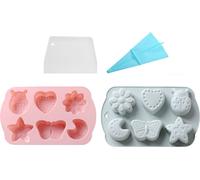 2 Packs d'Étoiles Cœur Lune Pour DIY Cupcake Topper Décor Gum Paste Moule Dessert Fondant Jelly Shots Cristal Glace artisanale, Avec Poche à douille Et Raclette