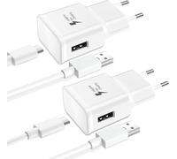 2 Packs Fast Charger, 15 W Usb Mains Adapter + 1.8 M Usb C Fast Charging Cable, Universal Phone Charger Compatible With Samsung Galaxy S22/S21/S20/S10/S9/S8/A50/A70 (White)