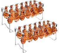 2 Packs Gril, Rack de Jambe de Poulet et Rond d'aile en Acier Inoxydable BBQ POULAGES DE POULEUR 14 emplacements Slots Roaster Stand pour Le Fumeur, Le Four, Le Grill à Charbon