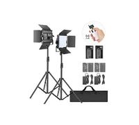 2 Packs P200 2,4G LED Lampes Vidéo avec 2M Support Bicolore 200 SMD CRI 94 +, Support en U, Barndoor, LCD Ecran, Kit d'Eclairage Vidéo en Métal,