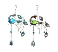 2 Packs Peacock Wind Chimes, Dream Catcher, Green Blue Happy Peacock, Suitable for Indoor & Outdoor Courtyard Decoration