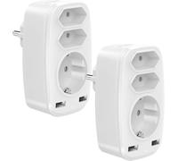 [2 Packs] Prise USB Multiple,3 Prises Multiple Murales (4000W) avec 2 Chargeurs USB (2.4A),Adaptateur de Prise Multiprise 5 en 1 pour iPhone,Smartphone,iPad,Ordinateur Portable