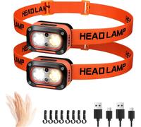 2 Packs Ultra Powerful Rechargeable Led Headlamp Head Torch White Yellow Red Light For Construction Helmet With Motion Sensor Waterproof For Camping Work