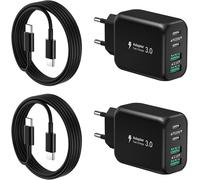 [2 Packs] Usb-C Wall Charger, 40w 4port Qc+Pd 3.0 Power Adapter, Dual Fast Wall Plug With 2m Usb C To Usb C Cable For Iphone 15/15 Pro/15 Pro Max/15 Plus/14/13/12/11, Samsung Galaxy, Pixel-Black