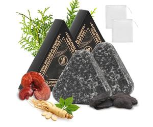 2 Pains Shampoing Solide Triangulaire, Unbottled Shampooing Solide Noir Aux Feuilles De Essence Végétale pour Nettoie Le Cuir Chevelu, Nourrit Les Racines Des Cheveux Et RéPare La Fibre Capillaire