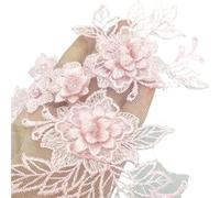 2 Pair Flower Applique Neckline Sew On Embroidery Patch DIY Wedding Evening Party Dress Decoration Accessories(Light pink)