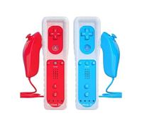 2 pair Manette de Wii avec Manette Nunchuck,Contrôleur Wii Télécommande pour Wii WII U Remote Motion Plus Intégré avec Etui en Silicone Dragonne