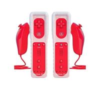 2 pair QUMOX Manette de Wii avec Manette Nunchuck,Contrôleur Wii Télécommande pour Wii WII U Remote Motion Plus Intégré avec Étui en Silicone Dragonne G