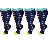 2 Pair Plus Size Compression Socks for Women Men Flight Socks Knee High Support Compression Socks Wide Calf Medical Compression Stocking Plus Size Running Socks (5XL,WQH144-3)