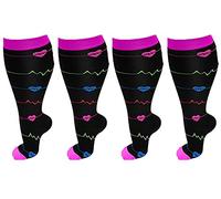 2 Pair Plus Size Compression Socks for Women Men Flight Socks Knee High Support Compression Socks Wide Calf Medical Compression Stocking Plus Size Running Socks (5XL,WQH144-1)