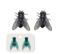 2 Pair Realistic Fly Earrings, Abstract House Realistic Fly Earrings, Novelty Prank Gift,Halloween Costume, Unique Simulation Design Animal Earring (Black+Green)