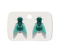 2 Pair Realistic Fly Earrings, Abstract House Realistic Fly Earrings, Novelty Prank Gift,Halloween Costume, Unique Simulation Design Animal Earring (Green)