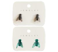2 Pair Realistic Fly Earrings For Women Men, Simulation Mini Personalized Black Fly Earring, Prank Simulated Animal Earrings,Funny Novelty Abstract Gift (Black+Green)