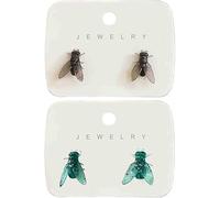 2 Pair Realistic Fly Earrings, Simulation Mini Funny House Fly Earring, Unique Simulation Design Animal Earrings, Novelty Abstract Gift (Black+Green)