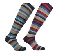 (2 paire) Chaussettes longues pour homme à rayures multicolores, chaudes et douces en fil laine-cachemire de qualité supérieure - 100 % Made in (Brescia) Italy, A7, Taille unique