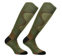 (2 paire) Chaussettes tech longues thermiques, en laine merinos, chasse et pêche - extérieur - randonnée, avec structure anatomique diffrenciée - 100 % made in (Brescia) Italy, vert militaire, 46-48