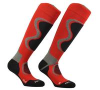 (2 paire) Chaussettes tech longues thermiques, en laine merinos, chasse et pêche - extérieur - randonnée, avec structure anatomique diffrenciée - 100 % made in (Brescia) Italy, rouge, 43-45 Tall