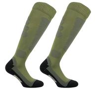 (2 paire) Chaussettes tech longues thermiques, en microfibre antibactérienne avec structure anatomique diffrenciée - chasse et pêche - extérieur-100% fabriqué en (Brescia) Italie, vert militaire,