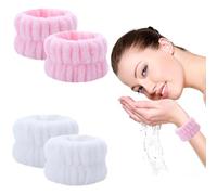 2 Paire de Bracelets de Lavage de Visage,Bracelet en Flanelle,Microfibre Bracelets de Lavage de Visage, pour Femme Maquillage, Yoga, Empêche Le Liquide de se renverser dans Vos Bras,Rose + Blanc