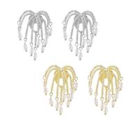 2-paire feu d'artifice perle déclaration boucles d'oreilles pour les femmes-or et argent lustre boucles d'oreilles, Dainty Pearl-goutte bijoux pour les occasions quotidiennes et formelles