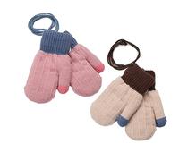 2 Paire Moufle Enfant Tricoté Gants Epais avec Corde Epais Plein-Doigts Hiver Motif Gants Moufles Toddler Enfants Gants Sport Extérieur Ski Snowboard Camping Moufles à Accrocher au Cou pour 0-3 Ans