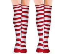 2 Paires Bas Rayés Femmes Au Dessus Genou Chaussettes Hautes pour Dames Longues Combinaisons Rayées Rouges Blanches Filles Vêtementscollants Longs à Rayures Grande Taille Femme Articles Noël Fête