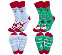 2 Paires Chaussettes de Noël Femme homme Chaussettes Motif Fantaisie de Noël Unisexe Chaussettes Chaudes Crew Chaussettes de Noël Socquettes À Motifs Coloré Coton Original Chaussettes3