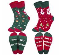 2 Paires Chaussettes de Noël Unisexe - Motif Fantaisie Femme Homme - Chaudes Crew Socquettes À Motifs Coloré Coton Original