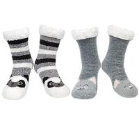2 Paires Chaussettes Femme Slipper Chaudes Mignonnes Doublé en Molleton Chaussettes Slipper Antidérapantes de Noël,Chat + Panda,Taille unique
