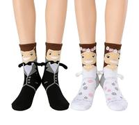 2 Paires Chaussettes Magnétiques Amusantes Cadeau Couple Taille 35-42 | Absorbe la Transpiration Noce de Coton pour Demande Fiançailles Anniversaire Unisexe