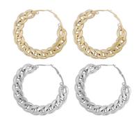 2 paires chunky cubain chaîne lien Hoop boucles d'oreilles pour les femmes, or et argent Punk Hip Hop grand cercle boucles d'oreilles, audacieux mode et cadeau bijoux