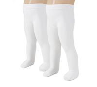 2 PAIRES - COLLANTS LISSES SEMI-OPAQUES EN MICROFIBRE POUR PETITES FILLES | COLLANTS POUR BEBES | 40 DEN | DE 6 A 24 MOIS | BONNETTERIE ITALIENNE (6 mois, BLANC)