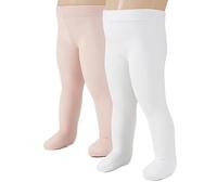 2 PAIRES - COLLANTS LISSES SEMI-OPAQUES EN MICROFIBRE POUR PETITES FILLES | COLLANTS POUR BEBES | 40 DEN | DE 6 A 24 MOIS | BONNETTERIE ITALIENNE (12 mois, 1 PAIRE BLANC + A PAIRE ROSE)