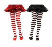 2 Paires Collants pour Enfants, Collants Rayés Noirs Blancs& Rayés Rouges Blancs, pour Halloween Sorcières, Noël, Fête du Printemps, Carnaval Fête à Thème, Tous Les Jours et Bien Plus Encore(6-14 ans
