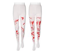 2 Paires Collants Sanglants Blancs Bas Tachés de Sang Effrayant Collants de Déguisement d'halloween Collants avec Impression de Tache de Sang pour Filles Femmes Adultes Fête d'halloween