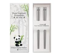 2 Paires de Baguettes en Titane Panda pour Enfants - Design Gravé, Incassables & Légères, Idéales pour les Repas et l'Apprentissage (Titane 99,9% Pur)