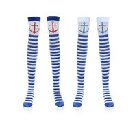 2 Paires De Bas À Rayures Bleus Et Blancs, Accessoires De Rôle, Confortables Et Respirants, Chaussettes De Genoue De La Marine Classiques Pour Femmes, Décoration Masquée.