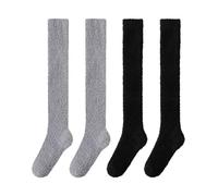 2 Paires De Bas En Molleton Corail, Style Longueur Genou Pour Femme, Matière Chaude, Design Moulant, Chaussettes Élastiques Souples Pour Femmes (Noir, Gris)