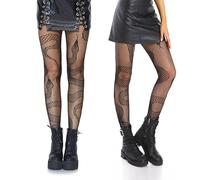 2 paires de bas serpents, bas résille pour femmes avec motif serpent, bas résille sexy, bas gothiques, bas résille, fête d'Halloween, Noir, XL