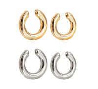 2 Paires De Boucles d'oreilles À Clip Rondes, Boucles d'oreilles À Clip en Forme De C, Boucles d'oreilles Punk en Métal, Boucles d'oreilles Simples À La Mode (Argent, Or)