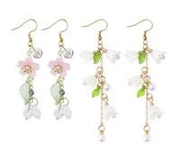 2 Paires de Boucles d'Oreilles à Fleurs pour Femmes, Boucles d'Oreilles en Perles Boucles d'Oreilles Marguerite à Gland de Fleur Boucles d'Oreilles Longues de Personnalité