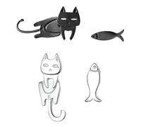 2 Paires De Boucles D'Oreilles Chat Et Poisson, Boucles D'Oreilles Pour Femmes, Boucles D'Oreilles Amusantes, Boucles D'Oreilles Créatives, Accessoires Mignons (Argent, Noir)