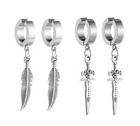 2 paires de boucles d'oreilles en argent S925, forme de feuille et d'épée, boucles d'oreilles hypoallergéniques en acier inoxydable, boucles d'oreilles de style punk hip hop, unisexe.