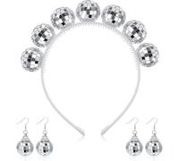 2 Paires de Boucles d'Oreilles et 1 Bandeau Disco avec Réflecteur - Accessoires Boule Disco