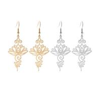 2 Paires De Boucles D'Oreilles Lotus Creuses, Bijoux En Acier Inoxydable Pour Femme, Boucles D'Oreilles Pendantes Pour Femme, Boucles D'Oreilles En Acier Inoxydable Doré