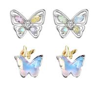 2 paires de boucles d'oreilles papillon, boucles d'oreilles au style féérique, doux et frais, boucles d'oreilles anti-allergiques, idéales pour les filles et les femmes.