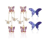 2 paires de boucles d'oreilles papillon, boucles d'oreilles longues pampilles, boucles d'oreilles papillon violet romantique, ensemble de boucles d'oreilles pour femmes