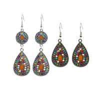 2 Paires De Boucles D'Oreilles Rétro Colorées, Boucles D'Oreilles Creuses À La Mode, Boucles D'Oreilles Pendantes, Boucles D'Oreilles De Style Bohème, Boucles D'Oreilles Longues Géométriques